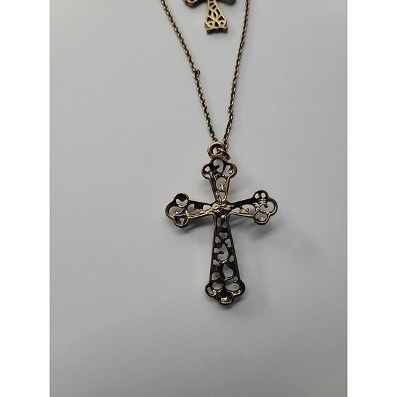 Vintage Necklace Chain Gold Tone Cross Pendant Crystal White Bead Jewelry - Picture 13 of 14